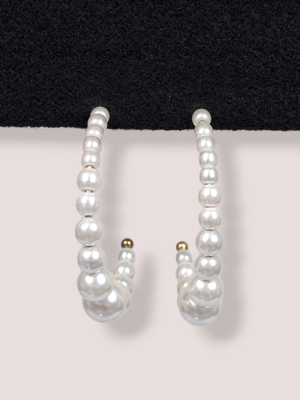 White Faux Pearl Beaded Open Hoop Earrings - Picture 2 of 6